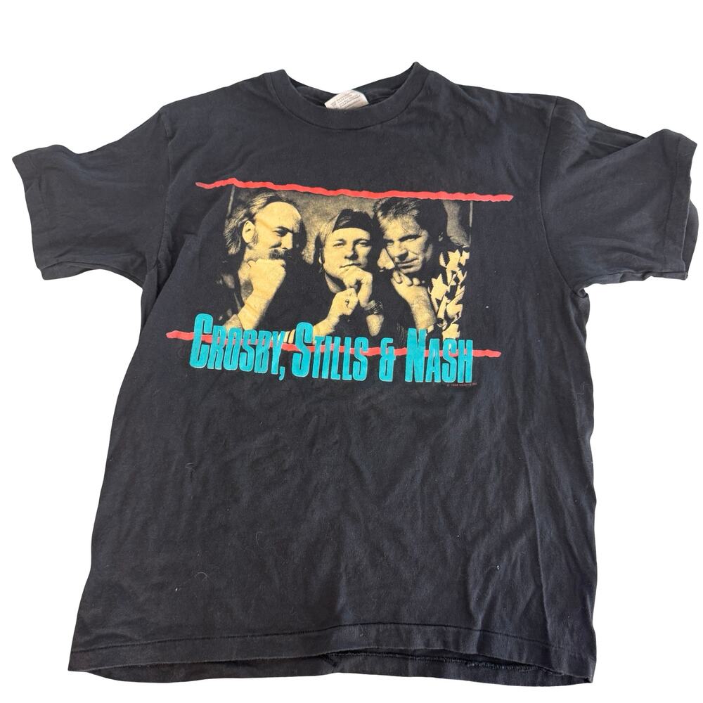 Vintage 1988 Crosby Stills Nash CSN T Shirt Hanes USA Rock Band Tee Vidiots